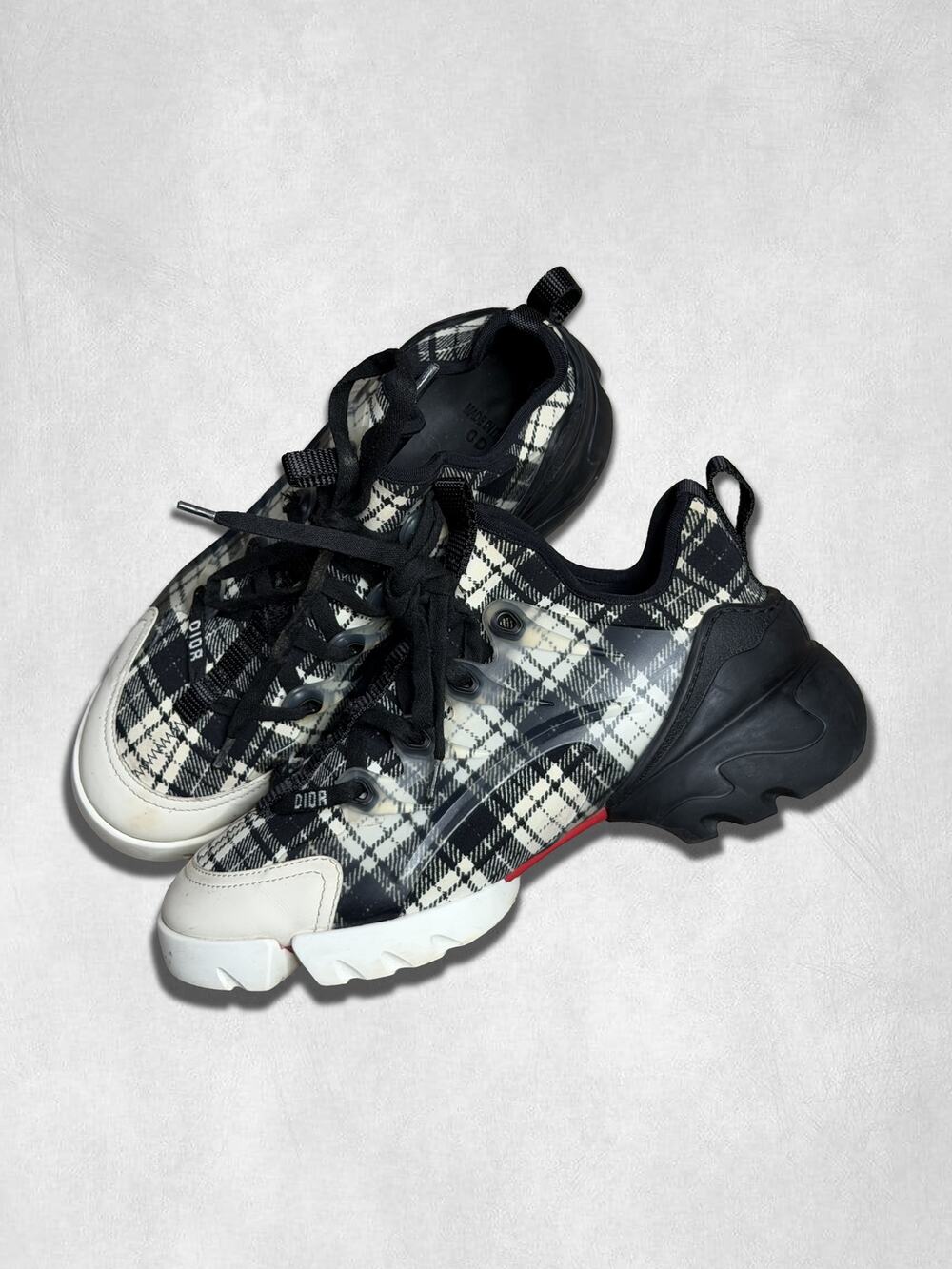 6.5W US (36.5)  Dior D-Connect Black Off-White Plaid Sneakers